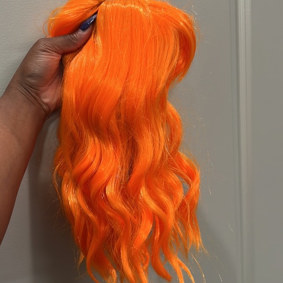 NEW: Bright Orange Synthetic Wig with Bangs - Picture 6 of 8